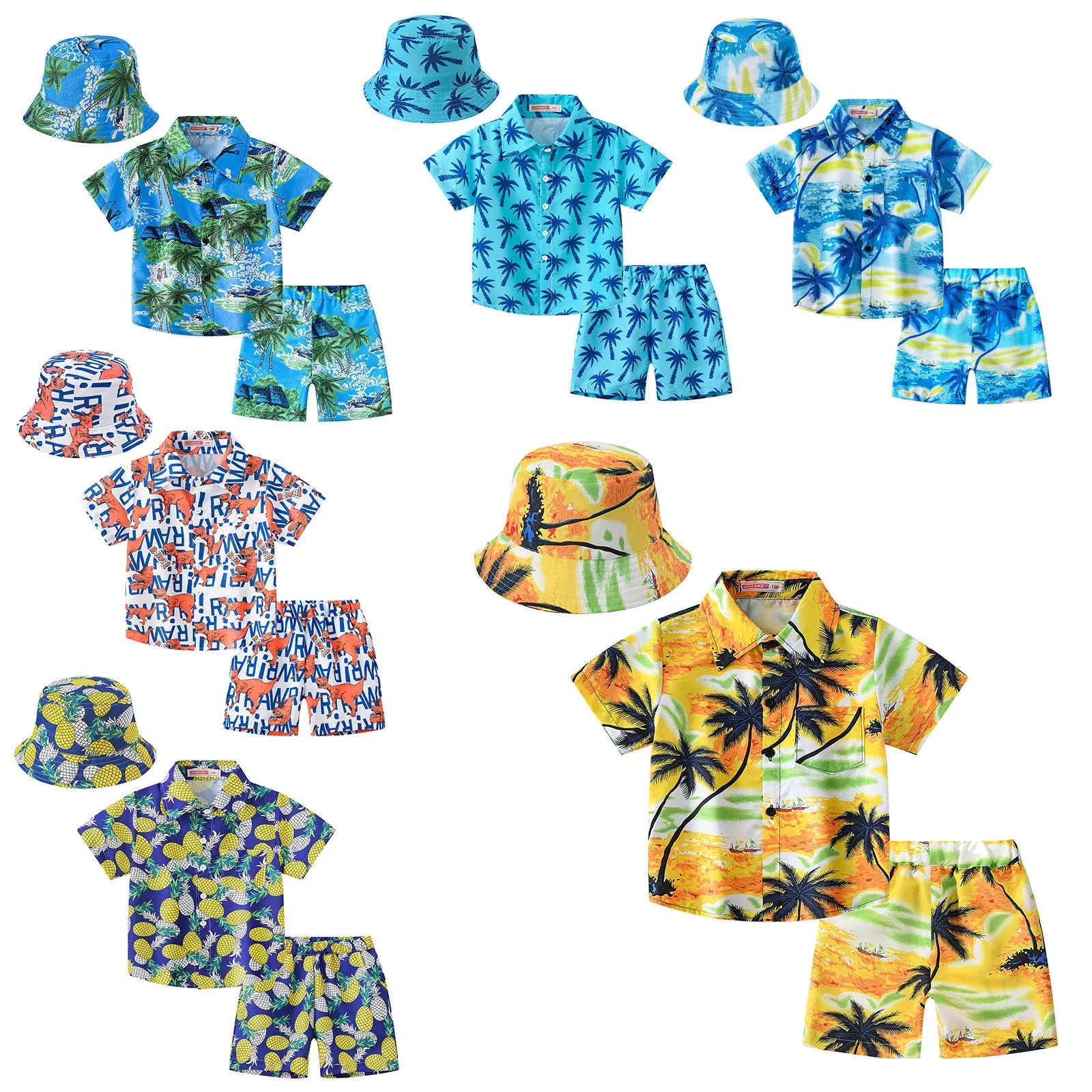 Little Unisex Three-piece Coconut Tree Print Summer Clothing Set