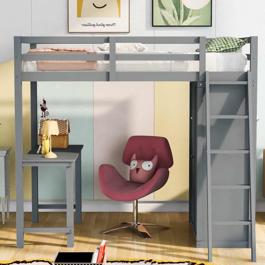 Loft Bed Made of Wood with Desk and Wardrobe for Bedroom childrensterritory