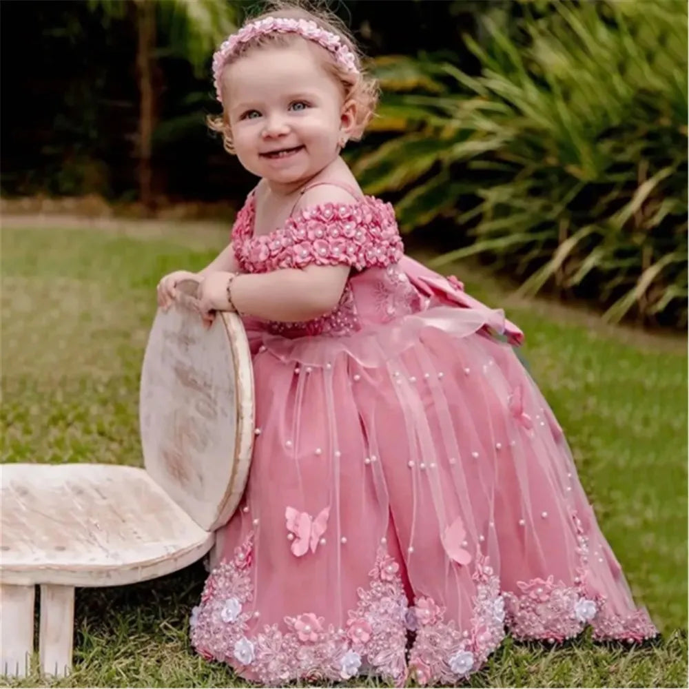 Butterfly Flowers Design Puffy Tulle Wedding Birthday Party Gowns