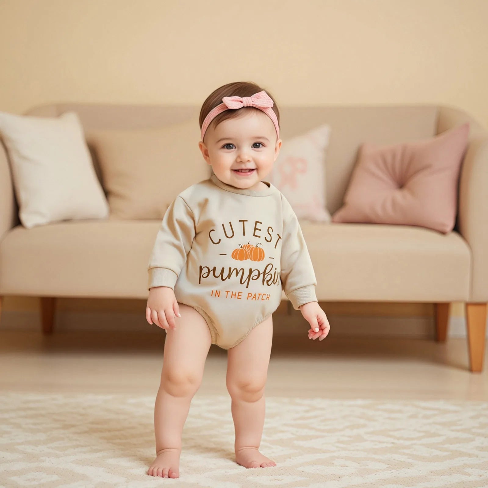 Letter and Pumpkin Print Baby Unisex Halloween Bodysuit
