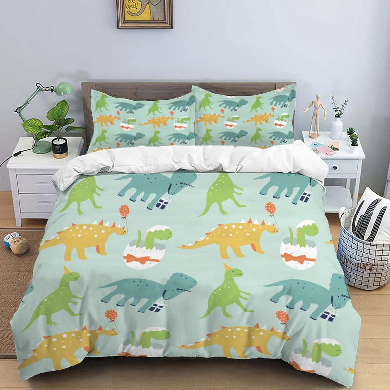 HD Cartoon Dinosaur Print Bedding Set for Kids Bed childrensterritory
