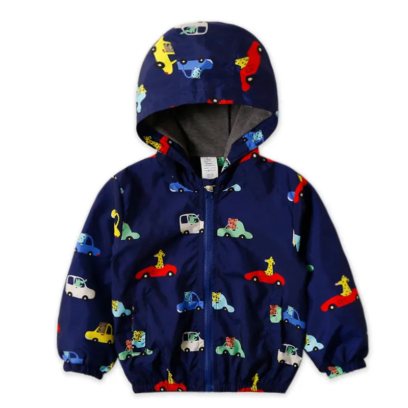 Kids Warm Cartoon Print Hooded Windproof Jackets childrensterritory