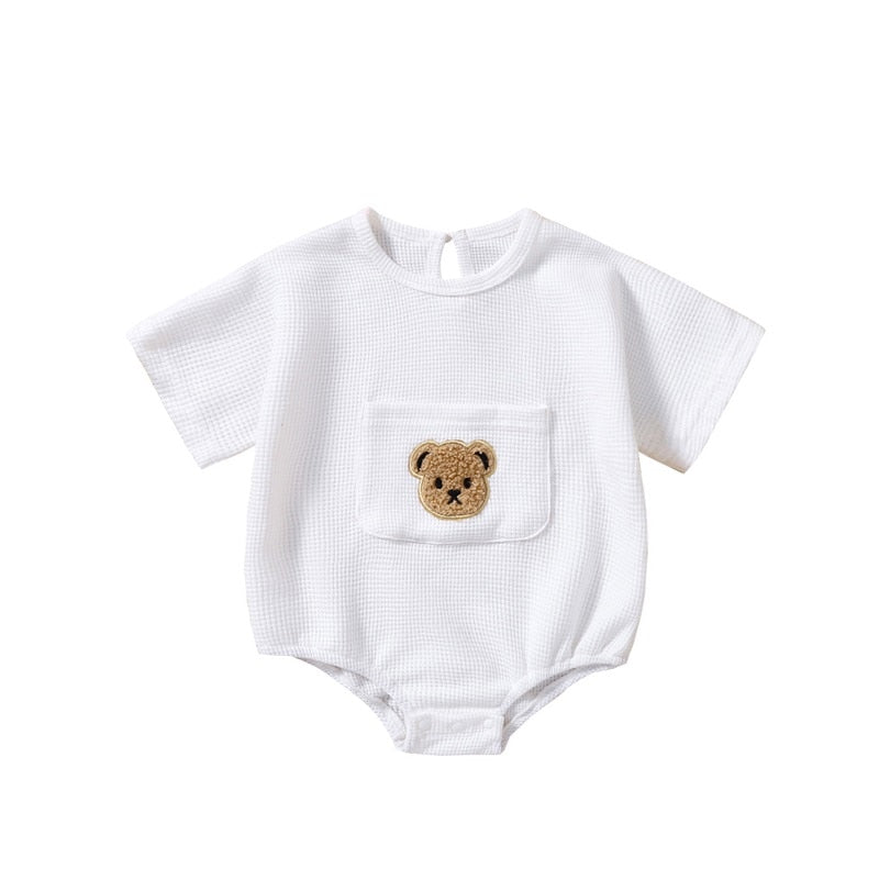 Baby Boys/Girls Bear Embroidery Waffle Bodysuit childrensterritory