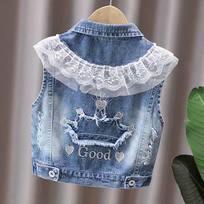 Baby/Kids Stylish Flower Print Denim Vests childrensterritory