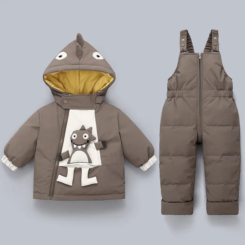 3D Cartoon Dino Design 2pcs Baby Warm Snowsuits childrensterritory