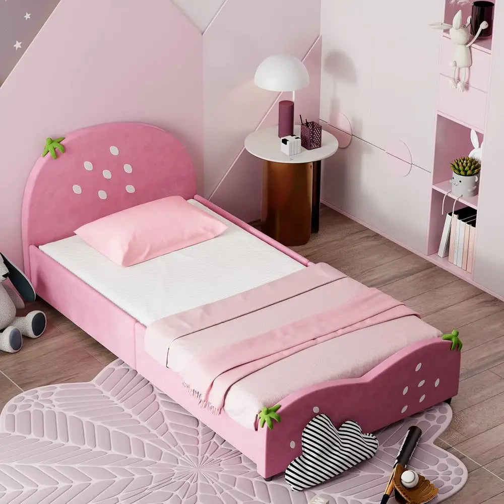 Kids Upholstered Platform Bed Berry Pattern