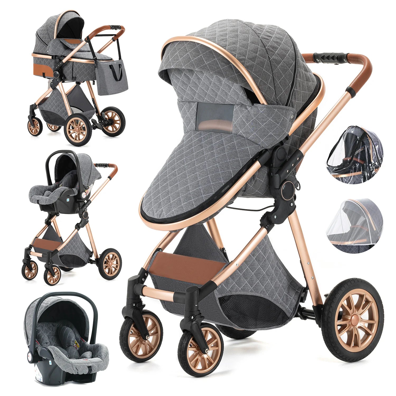 3 in 1 Portable High Landscape Luxury Baby Stroller