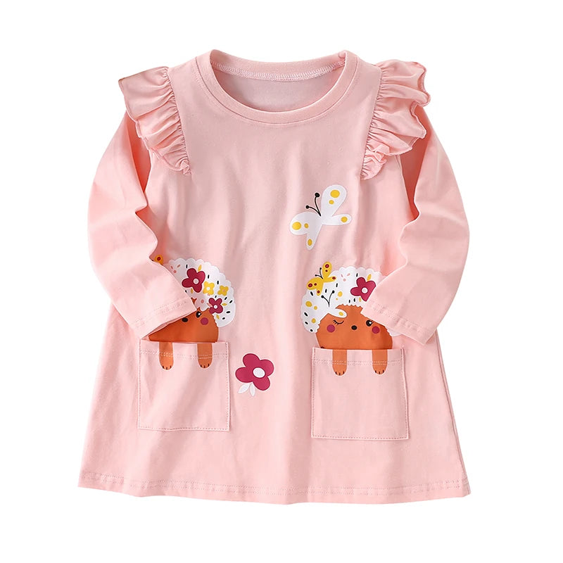 Kids Girls Cartoon Design Autumn Cotton Dresses childrensterritory