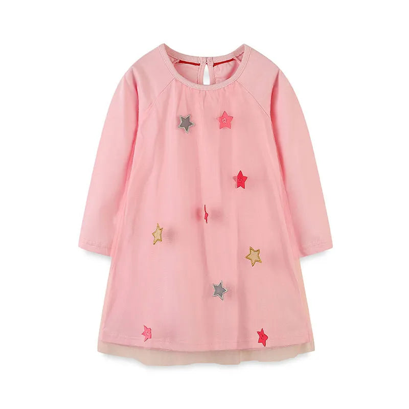 Kids Girls Hearts Applique Long Sleeves Party Dresses childrensterritory