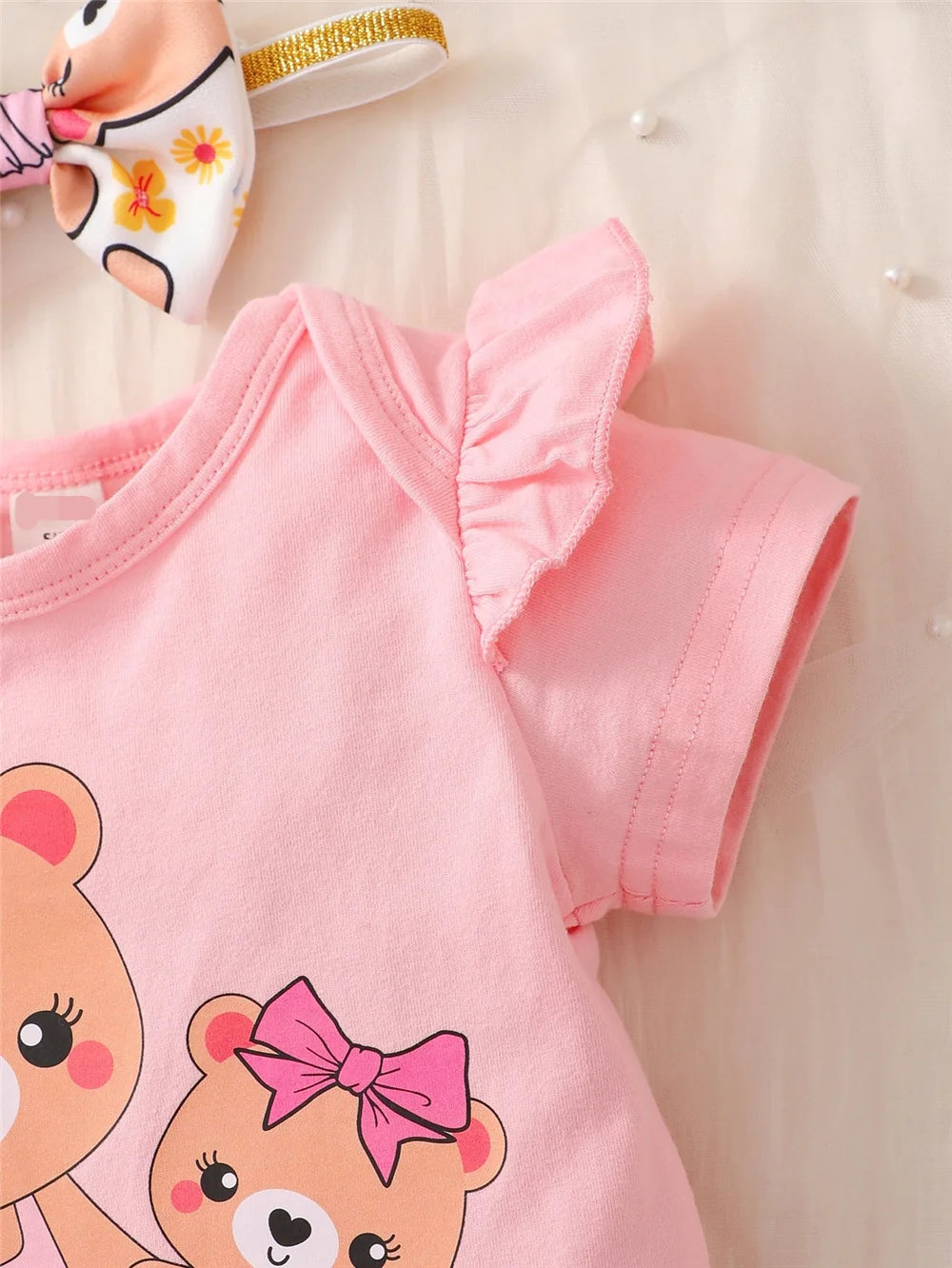 Baby Girl Cartoon Bear Print 3PCS Summer Clothes Set childrensterritory