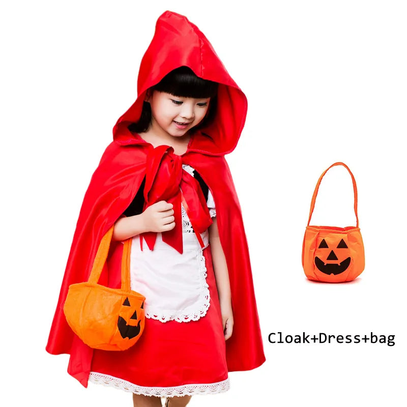 Kids Girls Fancy Cosplay Dresses for Halloween with Pumpkin Bag childrensterritory