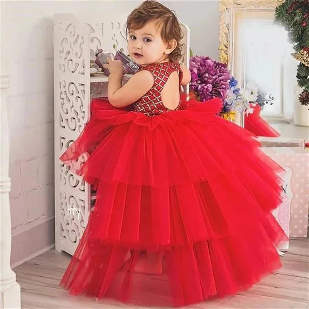 Tiered High-Low Puffy Girls Tulle Dress for Birthday Party