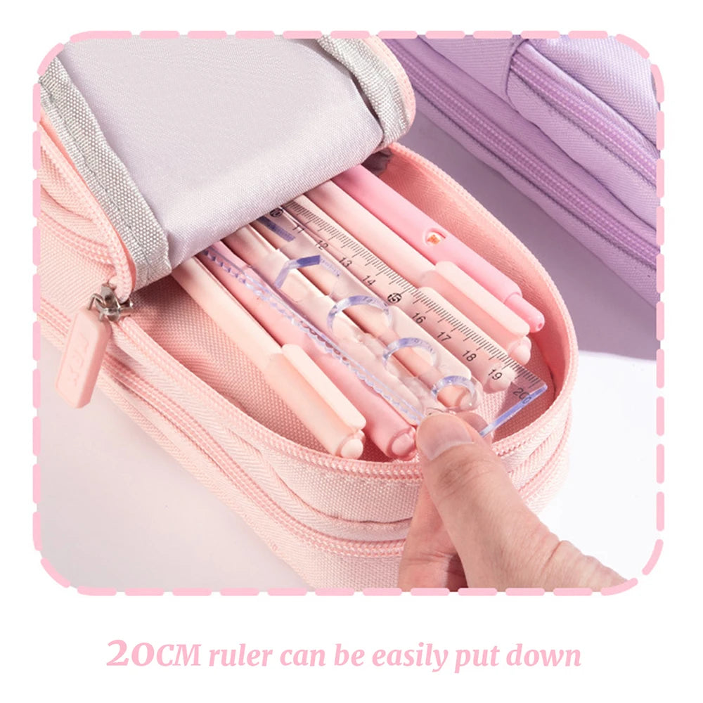 1pcs Patch Design Large Capacity Canvas Pencil Bag for Girls
