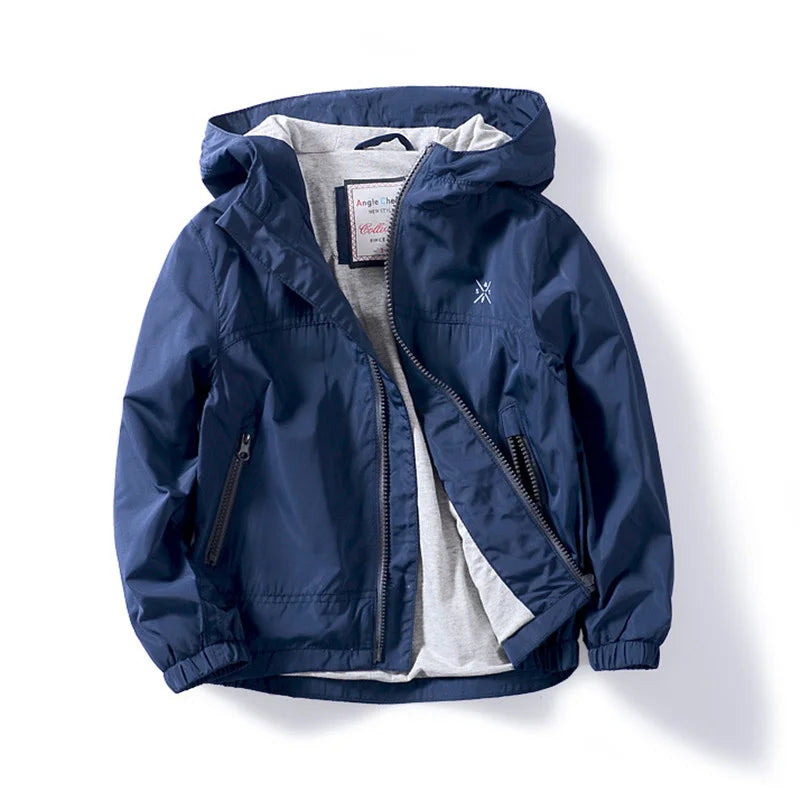 Kids Boys Solid Color Windproof Hooded Jacket childrensterritory
