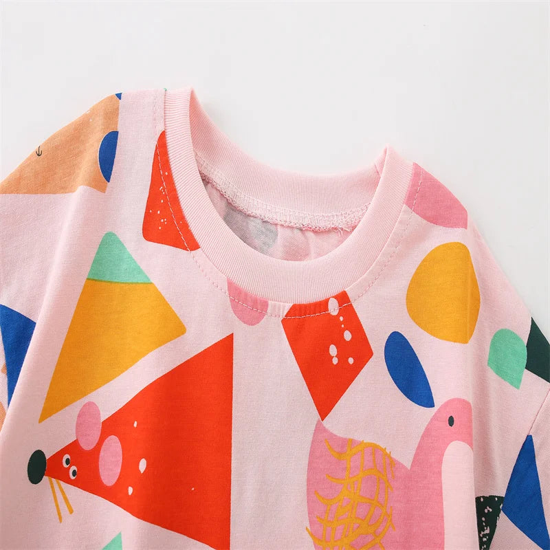 Kids Girls Cartoon Unicorns Design Summer Cotton Tees