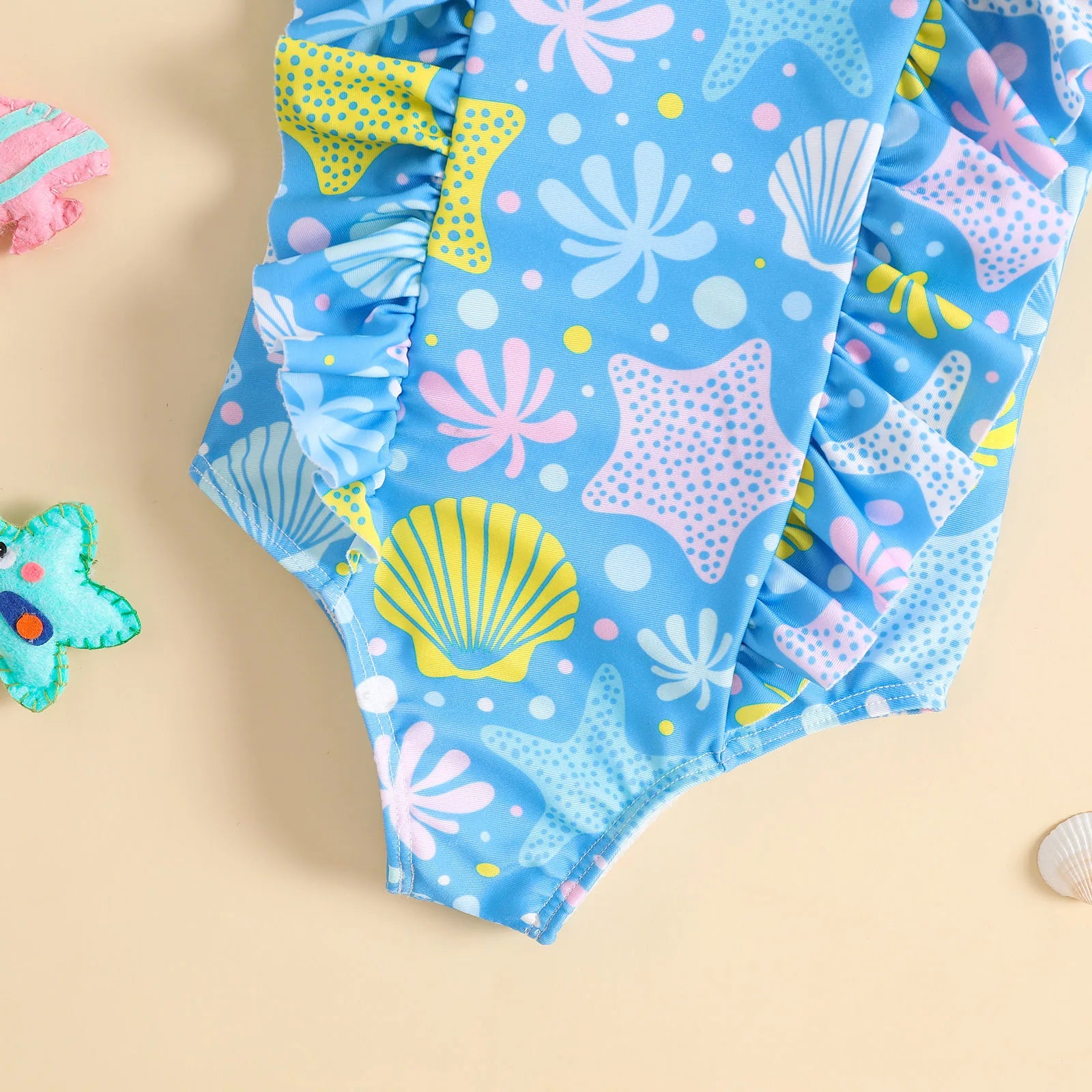 Shell and Doughnut Print Baby Girl Bodysuit Swimwear