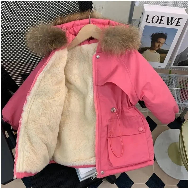 Girls’ Long-Sleeved Soft And Fluffy Winter Jackets childrensterritory