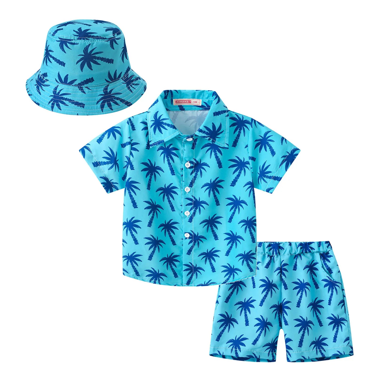 Little Unisex Three-piece Coconut Tree Print Summer Clothing Set