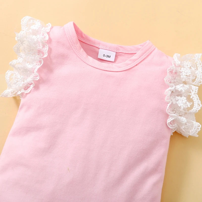 Infant Girl 3-piece Set: Fly-sleeve Romper, Floral Skirt, and Headband childrensterritory