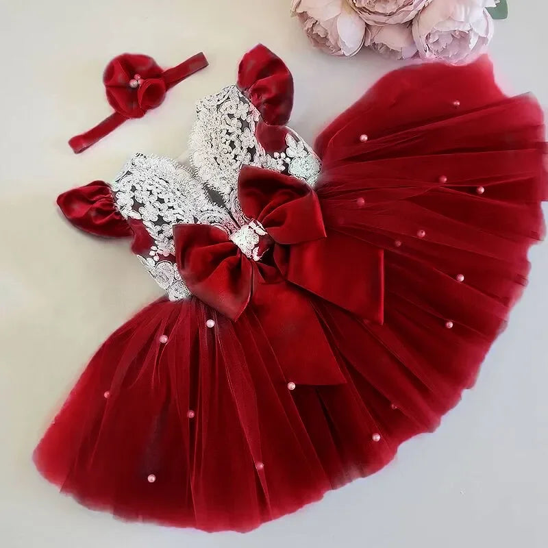 Baby/Kids Girls Lace Pearls Princess Party Dress