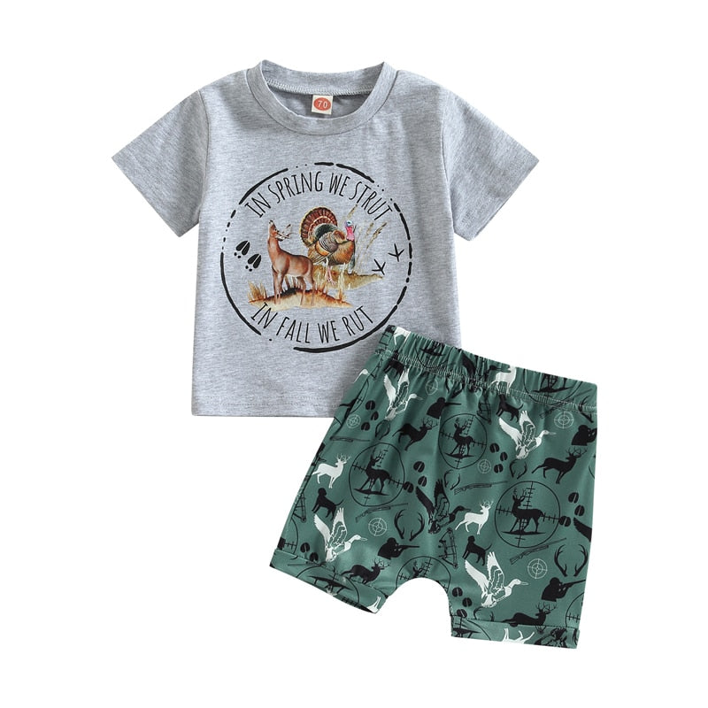 Baby Boy Cartoon Letter Print Tops and Shorts Set for Summer childrensterritory