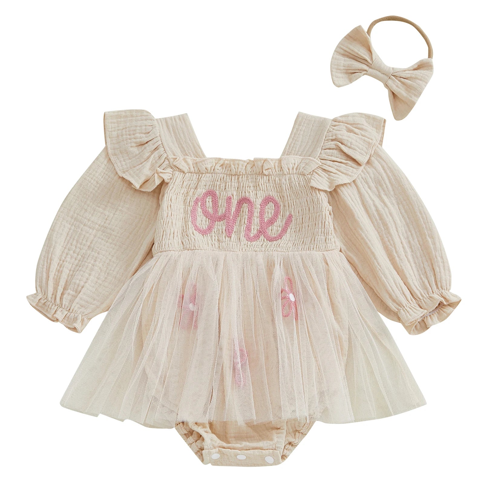 Baby Girls Letter Pattern Ruffled Mesh Romper Dresses