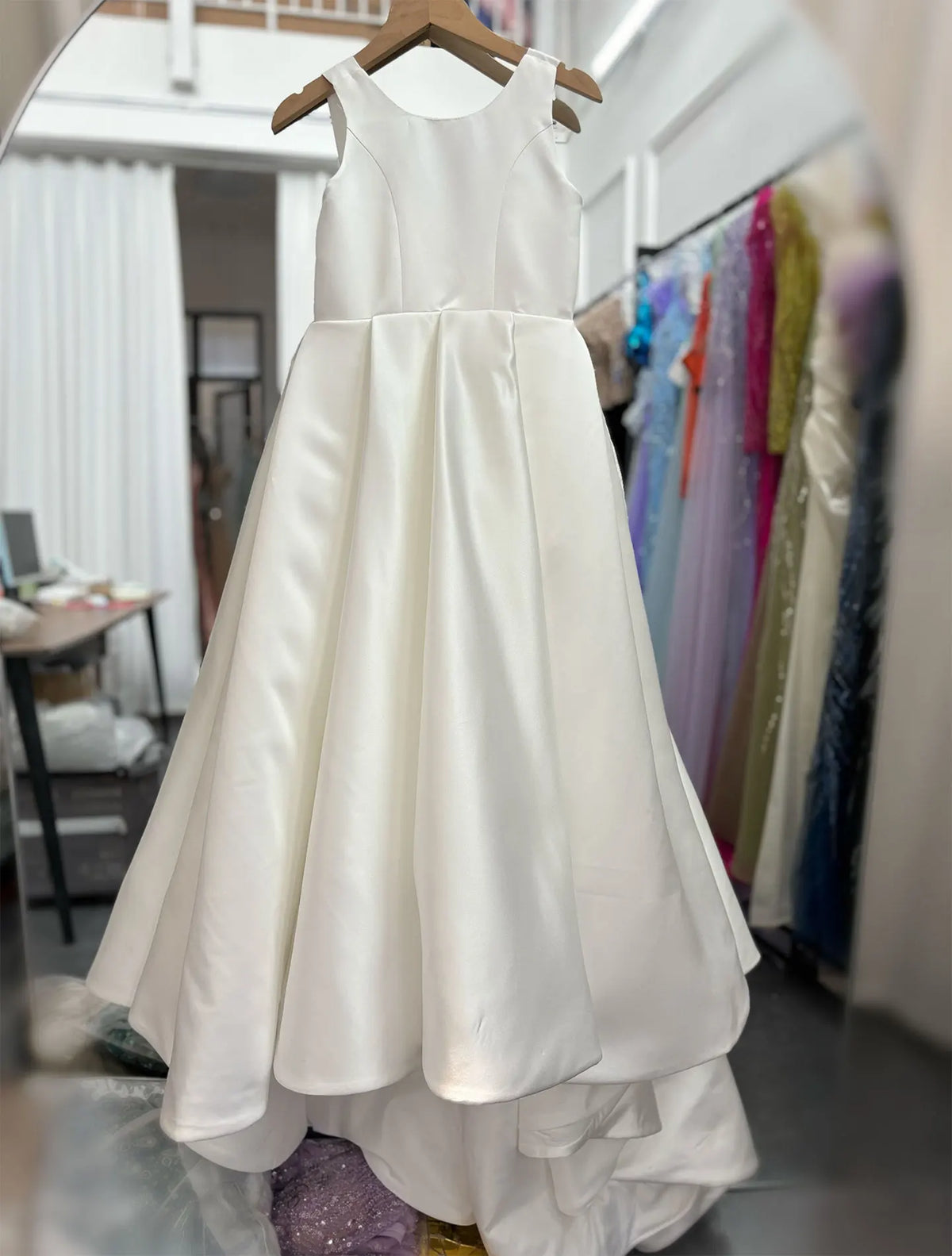 Girls Elegant White Satin Ball Gown, Communion Dress childrensterritory