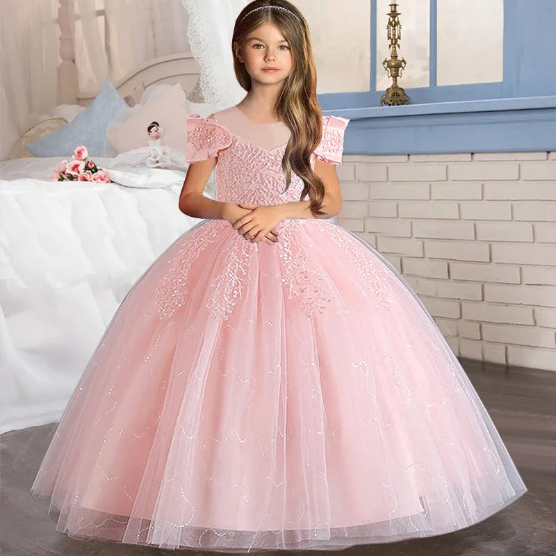 Luxury Sequins Design Long Bridesmaid Princess Dresses For Kids