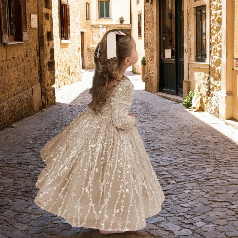 A-Line Glitter Sequined Little Girls Princess Party Dress