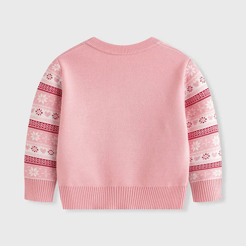 Reindeer Print Long-Sleeved Knitted Sweater for Girls childrensterritory