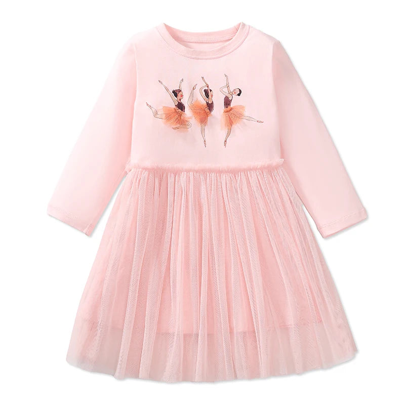 Kids Girls Cartoon Design Long Sleeves Autumn Dresses childrensterritory