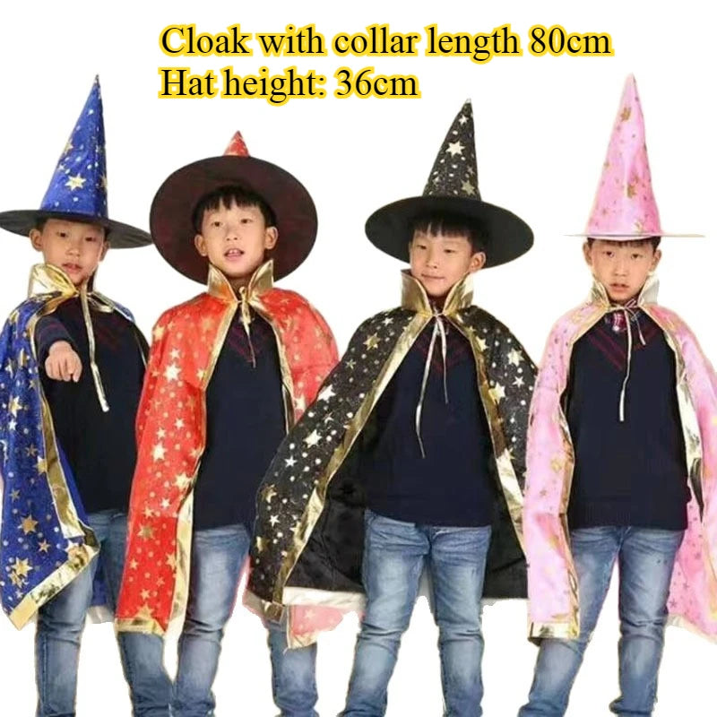 Kids Black Purple Red Carnival Cloak with Witch Hat
