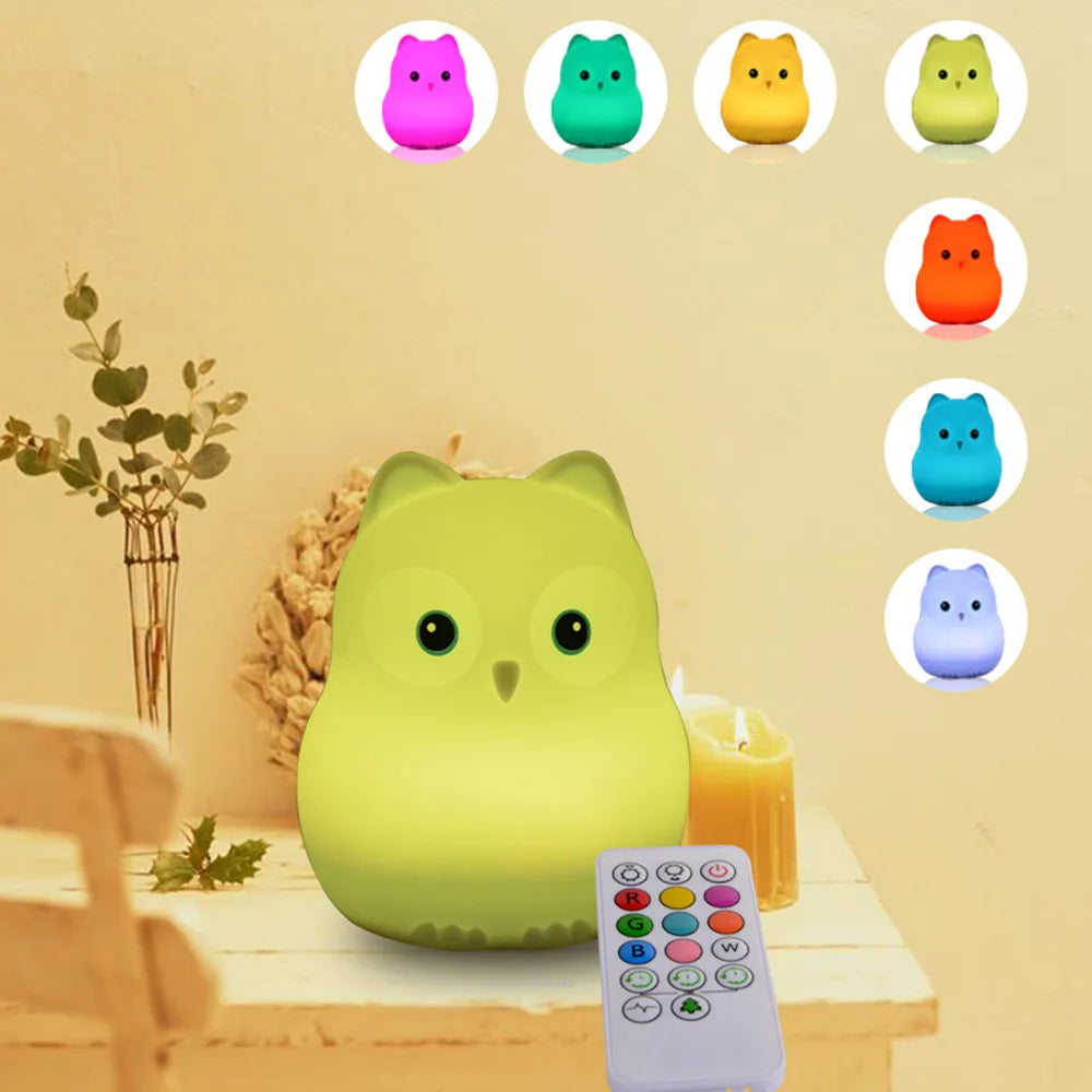 Rechargeable Owl LED Night Light in 9 Colors for Kids Room childrensterritory