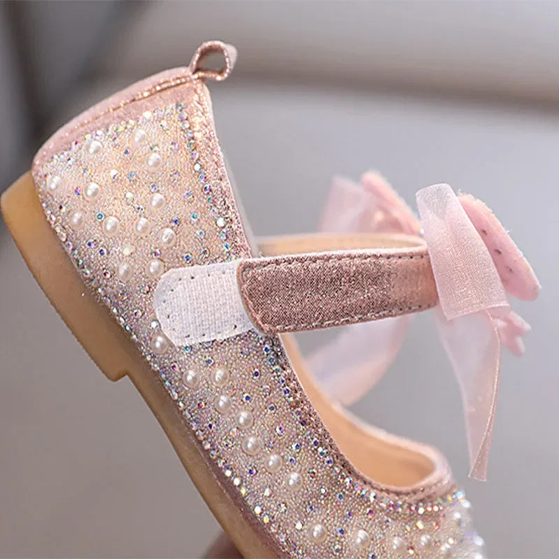 Single Pearl Shallow Kids Girls Bowknot Shoes