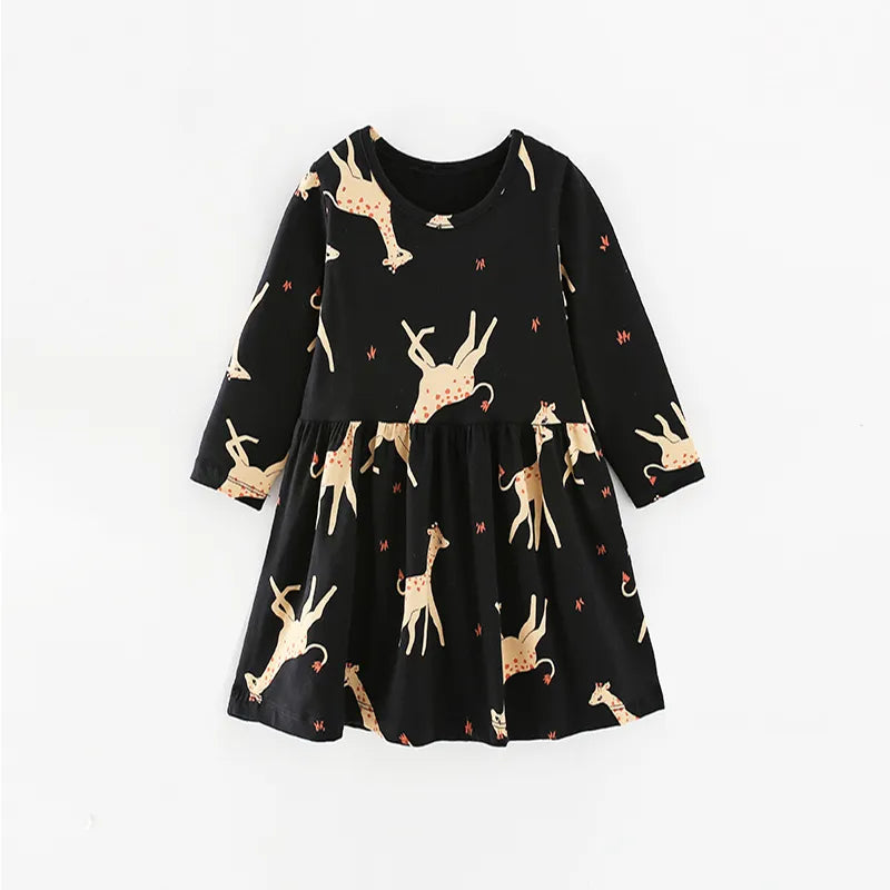 Kids Girls Cartoon Print Long Sleeve Winter Party Dresses childrensterritory