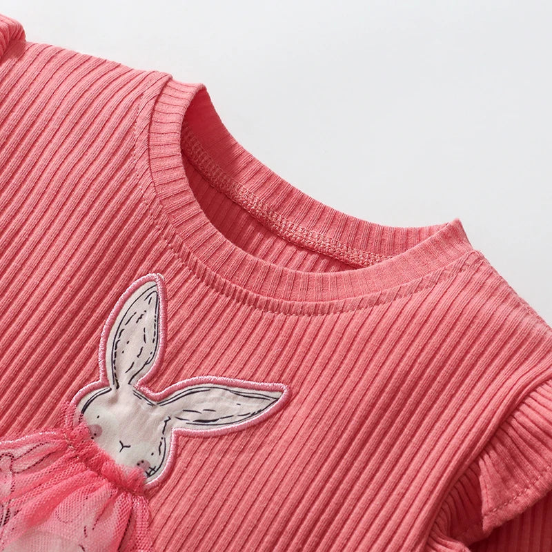 Girls Full Sleeves Cartoon Rabbit Print Dresses childrensterritory