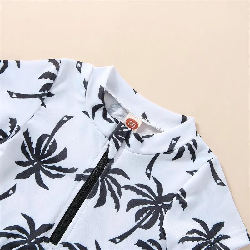 Tropical Tree Print Toddler Girls Boys Zipper Swimwear