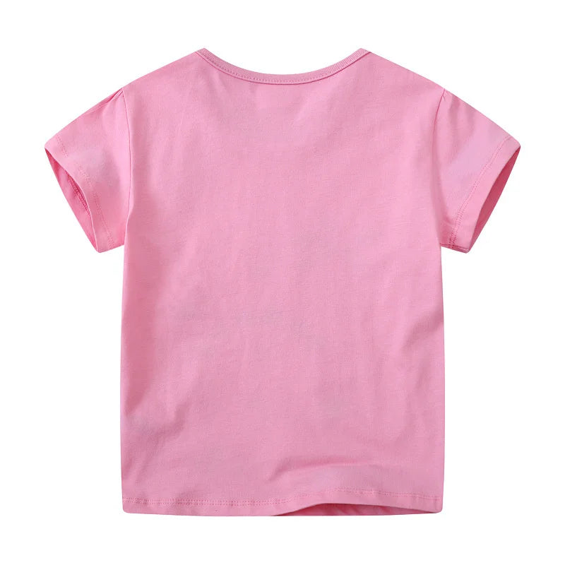 Dinosaurs Cartoon Print Summer T-Shirts For Girls
