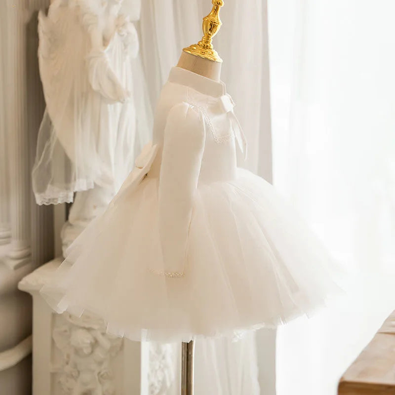 White Lace Beads Bow-Decorated Kids Girls Princess Party Dress childrensterritory