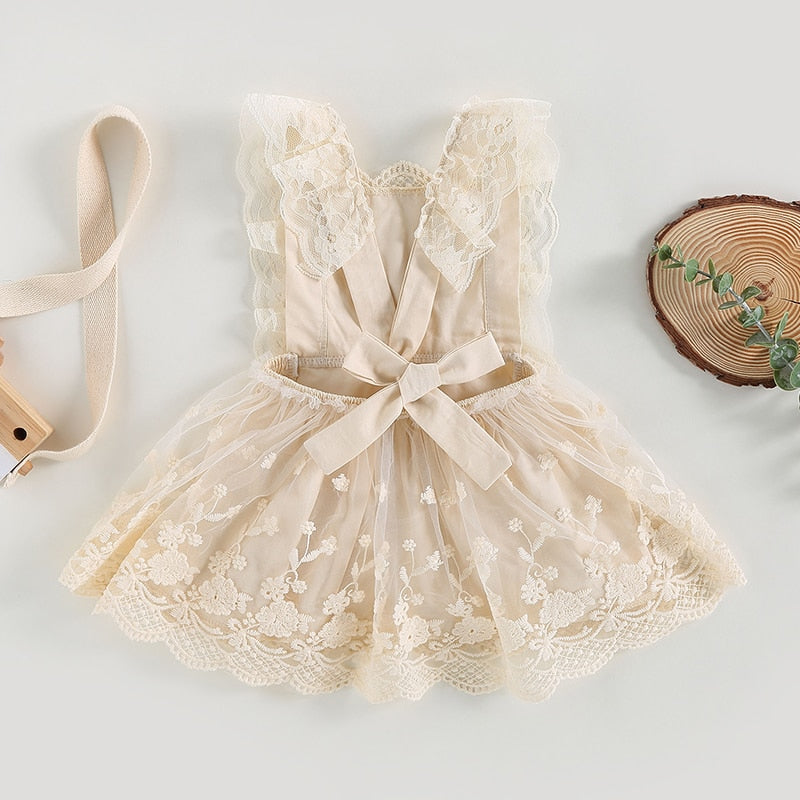Kids Girls Backless Floral Embroidery Princess Dress childrensterritory