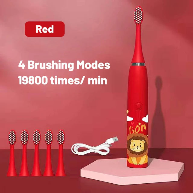 Kids Cartoon Design Electric Toothbrush With Extra Heads