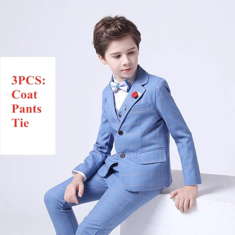 Kids Boys Top Quality Plaid Wedding Suit Formal Tuxedo