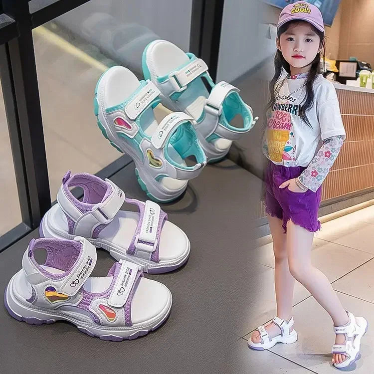 Kids Girls Letter Print Design Non-slip Princess Beach Sandals