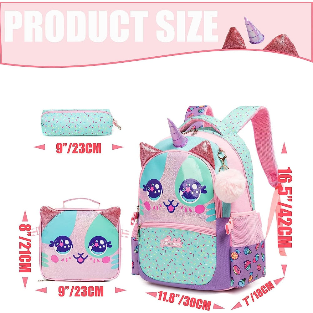 Cartoon Design 3pcs Kids School Backpacks for Girls childrensterritory