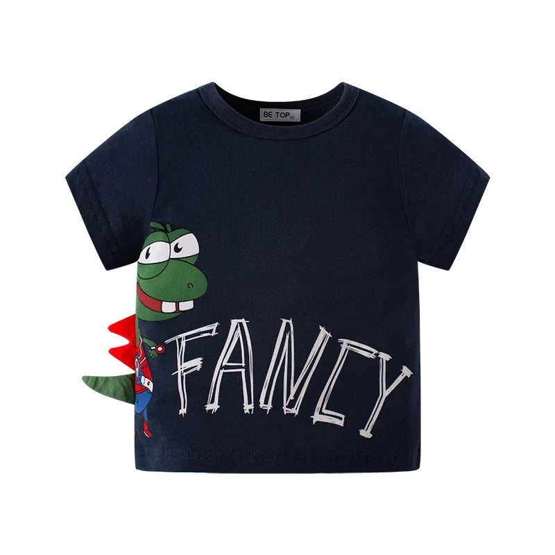 Green Cartoon Frog Print Summer T-Shirts for Kids