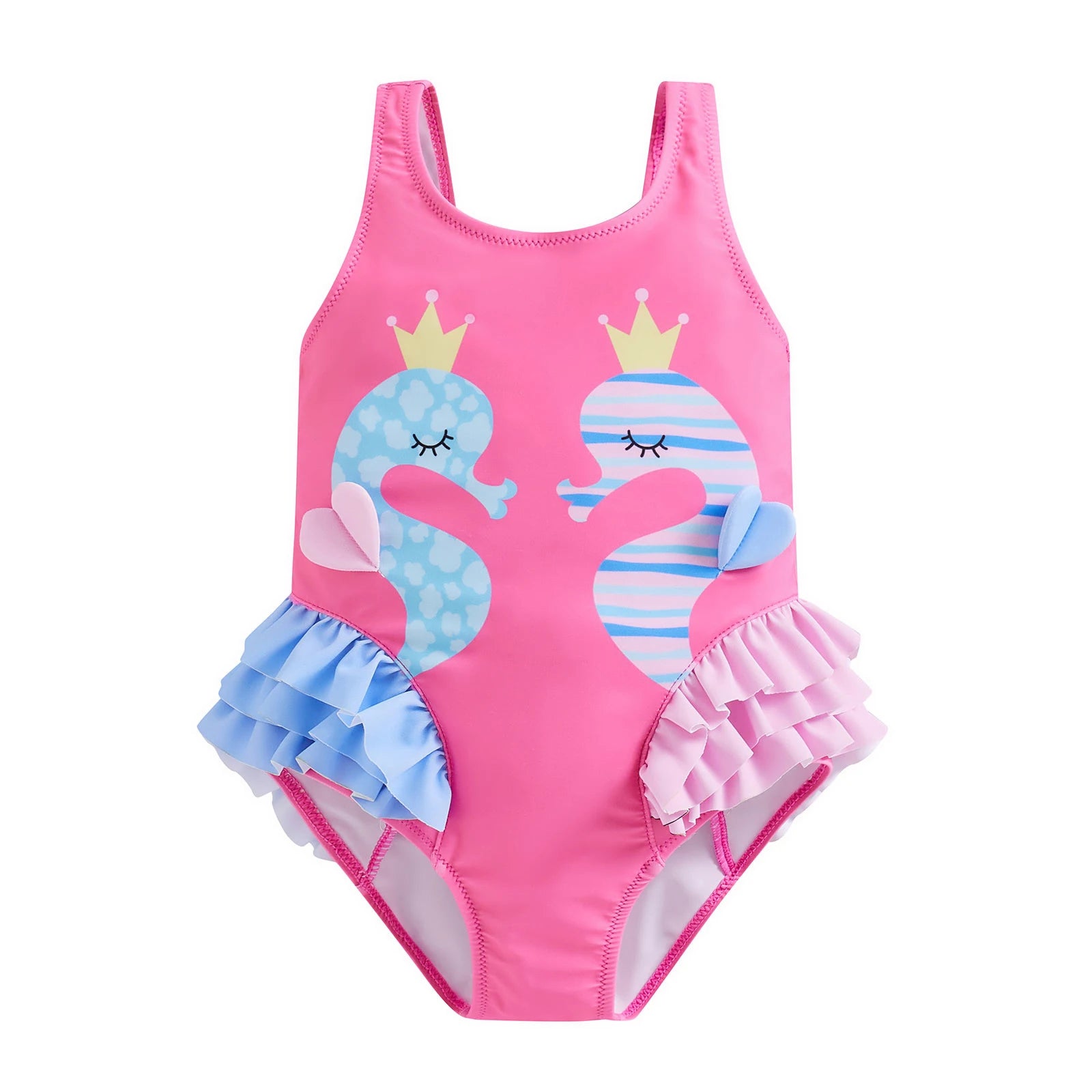 Cartoon Seahorse Print Sleeveless Kid Girl Swimsuit