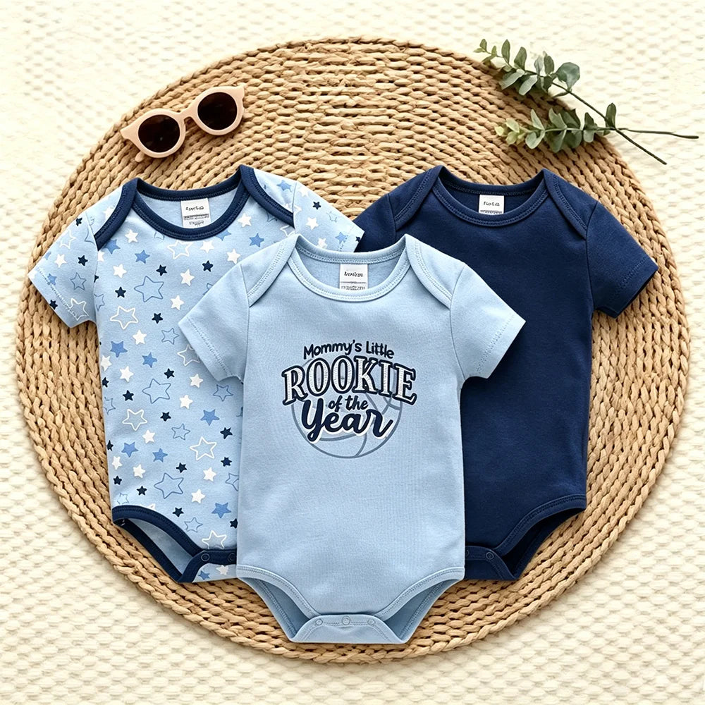 3PCS/Lot Newborn Baby Cartoon Printed Summer Romper