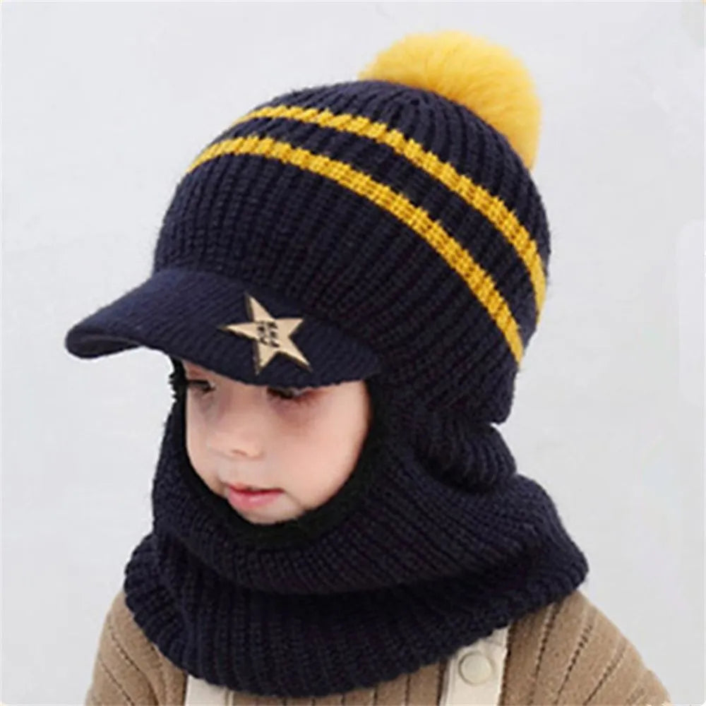 Kids Warm Knitted Plus Fleece Beanie with Face Cover childrensterritory