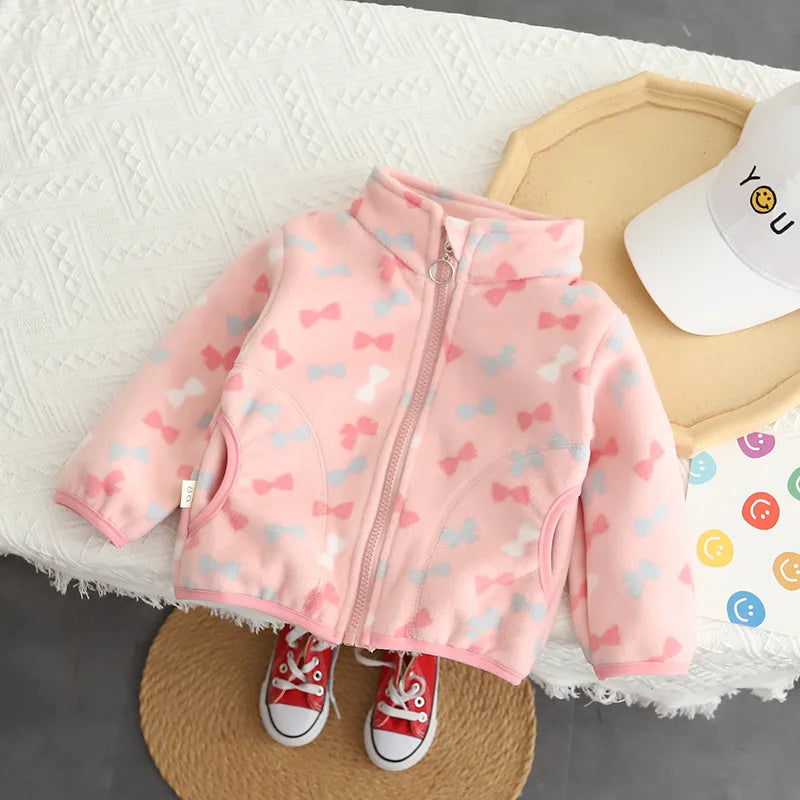 Printed Warm Polar Fleece Jackets for Little Girls Boys