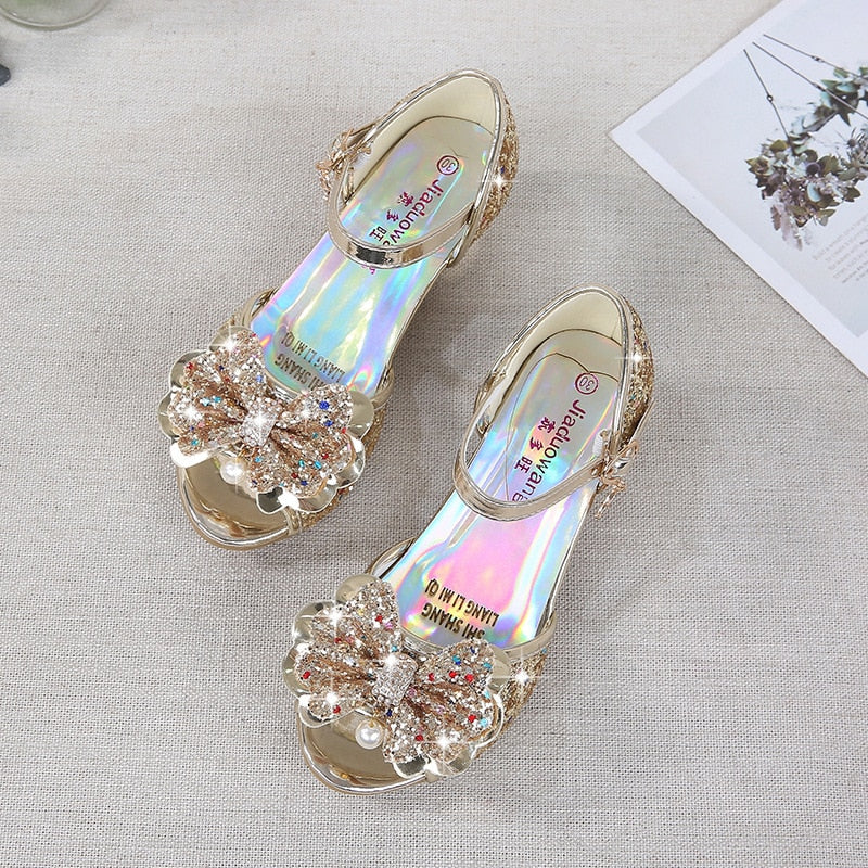 Kids Girls Shiny Bowtie Princess Sandals Wedding Shoes childrensterritory